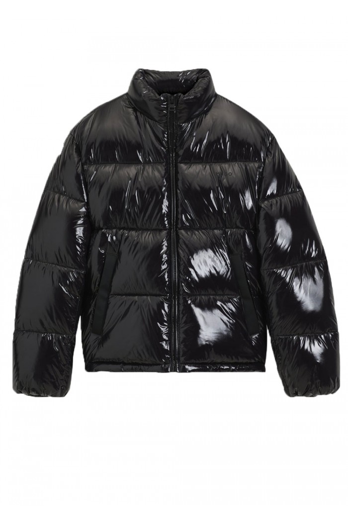 Glossy water-repellent puffer jacket with tonal logo
