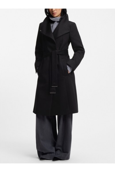 Belted formal coat in virgin wool and cashmere