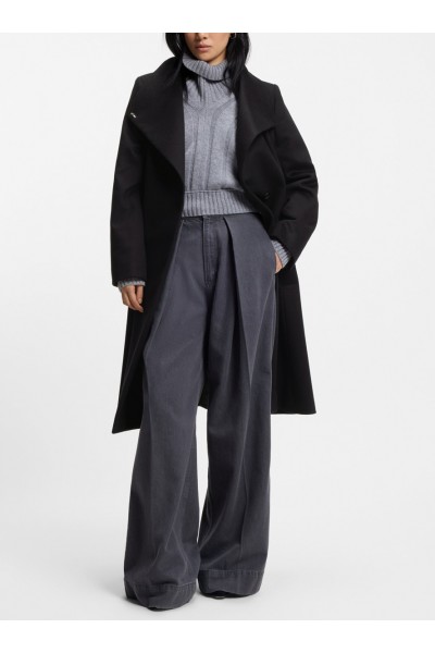 Belted formal coat in virgin wool and cashmere