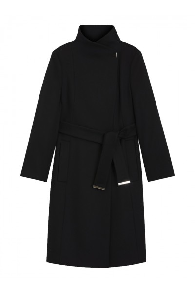 Belted formal coat in virgin wool and cashmere