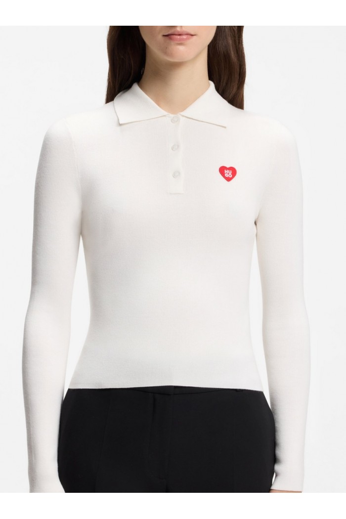 Slim-fit sweater in ribbed crepe with polo collar