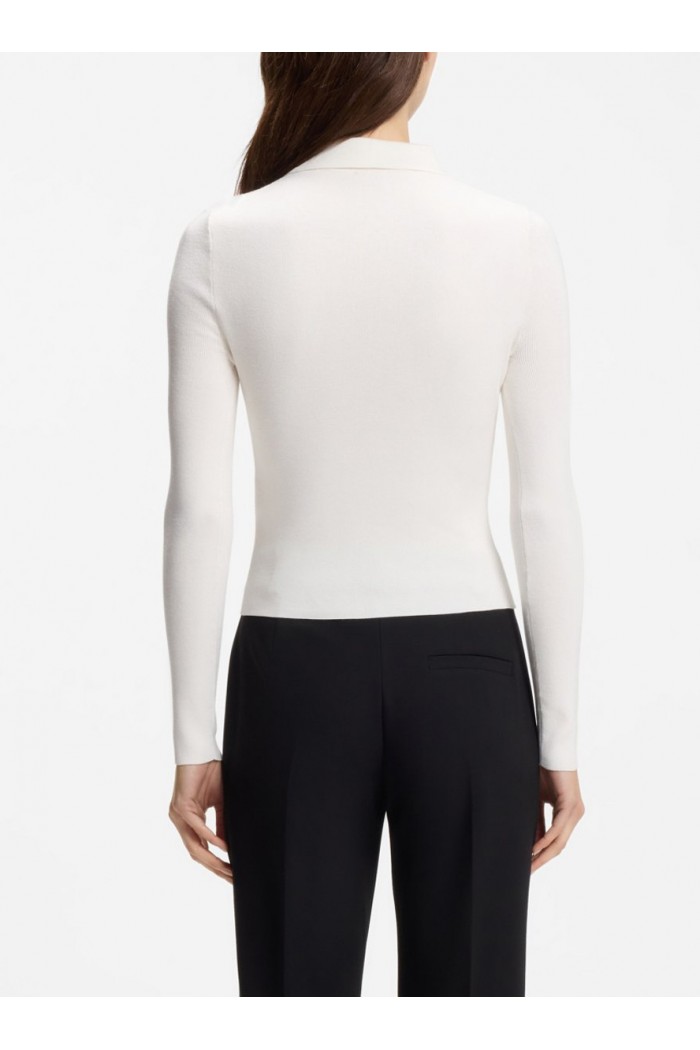 Slim-fit sweater in ribbed crepe with polo collar