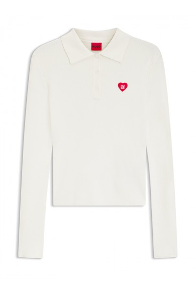 Slim-fit sweater in ribbed crepe with polo collar