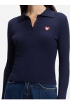 Slim-fit sweater in ribbed crepe with polo collar