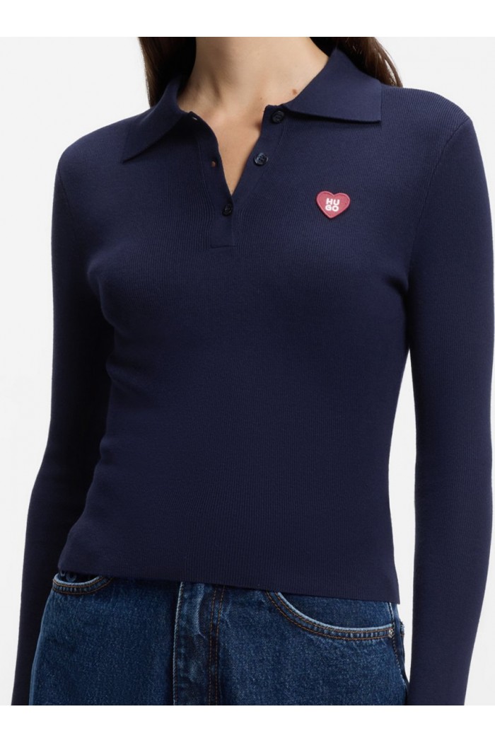 Slim-fit sweater in ribbed crepe with polo collar