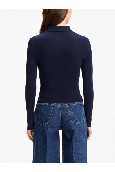 Slim-fit sweater in ribbed crepe with polo collar