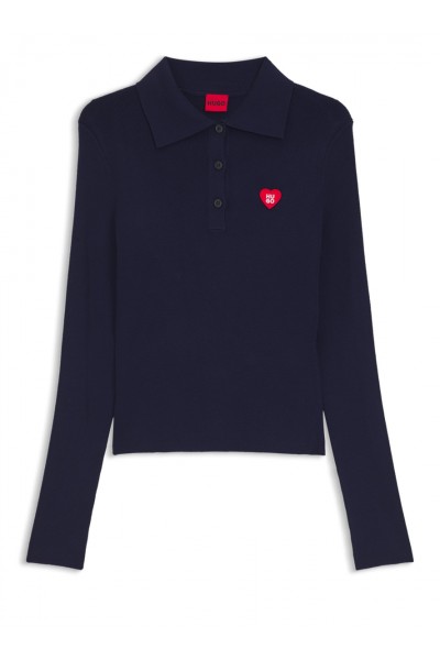 Slim-fit sweater in ribbed crepe with polo collar