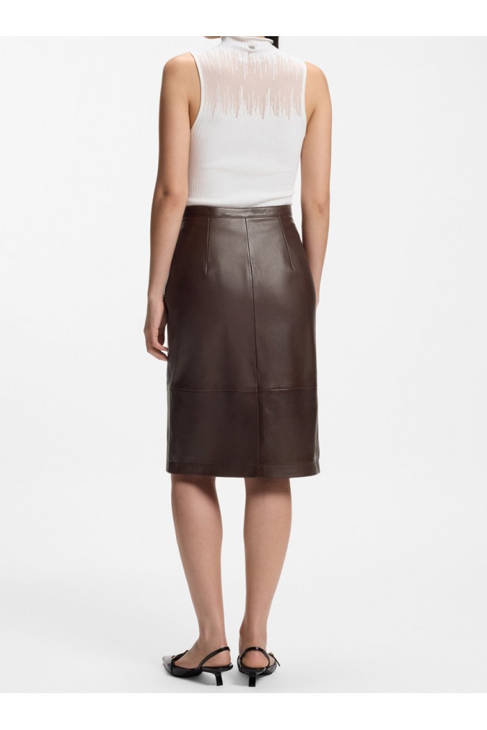 Leather midi skirt with a distressed finish Leather midi skirt with a distressed finish