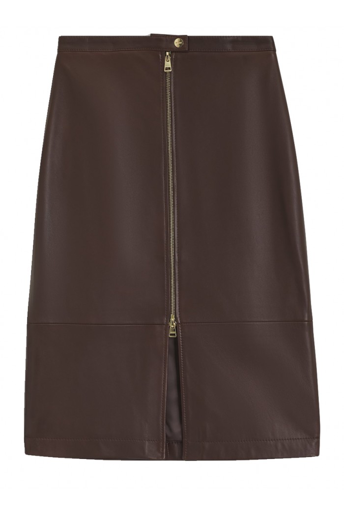 Leather midi skirt with a distressed finish Leather midi skirt with a distressed finish