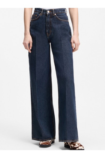 Wide-leg jeans in blue denim with front pleats