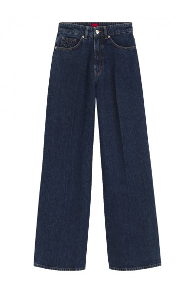 Wide-leg jeans in blue denim with front pleats
