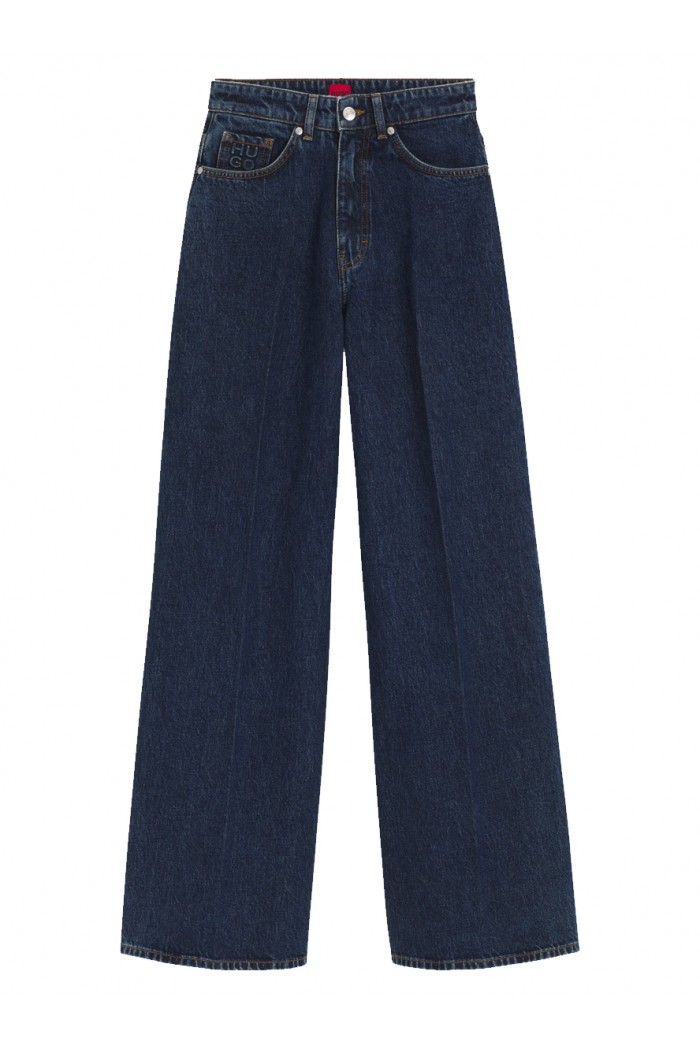 Wide-leg jeans in blue denim with front pleats Wide-leg jeans in blue denim with front pleats