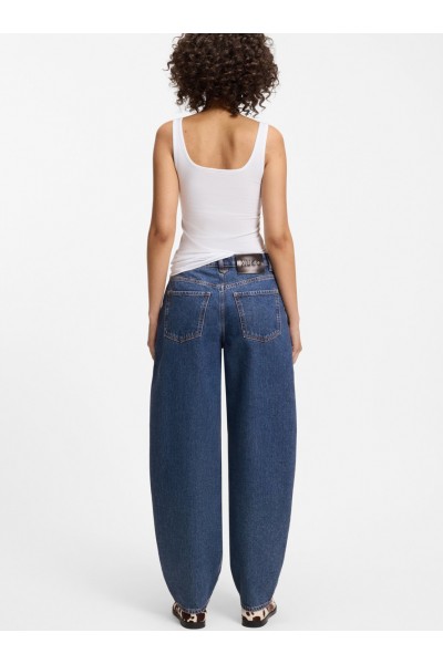 Barrel-leg jeans in blue Japanese denim