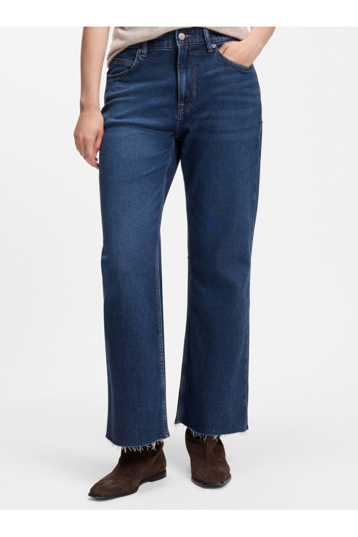 Flared-fit jeans in dark-blue stretch denim