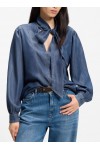Denim-look blouse with scarf detail Denim-look blouse with scarf detail