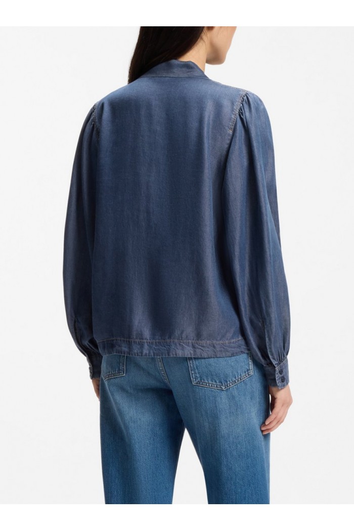 Denim-look blouse with scarf detail Denim-look blouse with scarf detail