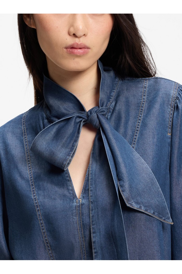 Denim-look blouse with scarf detail Denim-look blouse with scarf detail