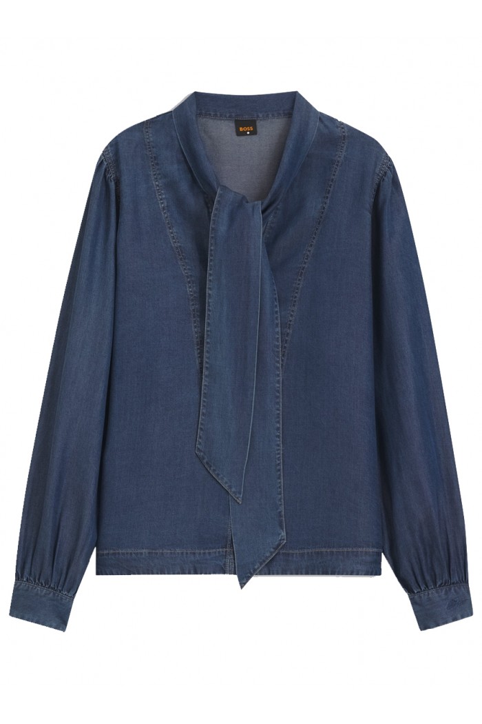 Denim-look blouse with scarf detail Denim-look blouse with scarf detail