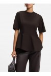 Mercerized-cotton T-shirt with asymmetric peplum