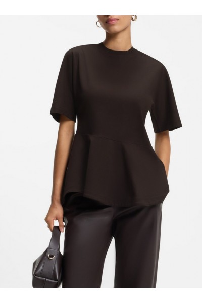 Mercerized-cotton T-shirt with asymmetric peplum