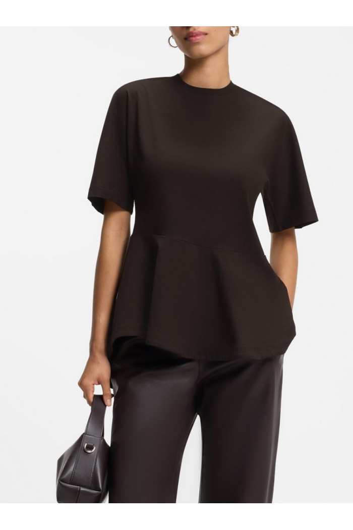 Mercerized-cotton T-shirt with asymmetric peplum