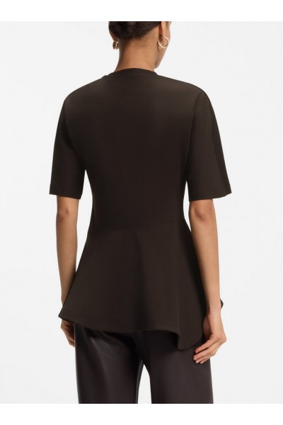 Mercerized-cotton T-shirt with asymmetric peplum