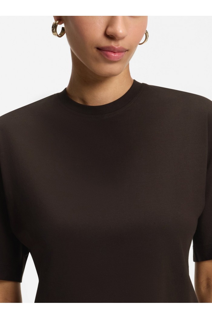 Mercerized-cotton T-shirt with asymmetric peplum