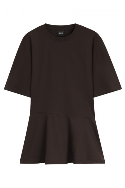Mercerized-cotton T-shirt with asymmetric peplum
