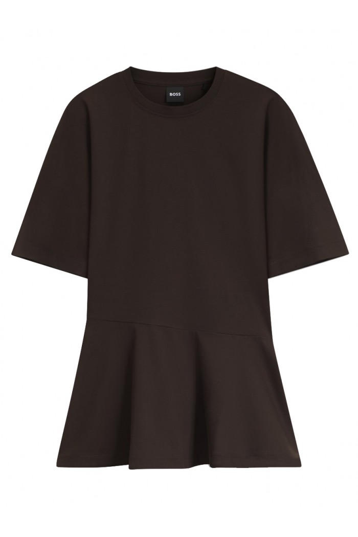 Mercerized-cotton T-shirt with asymmetric peplum