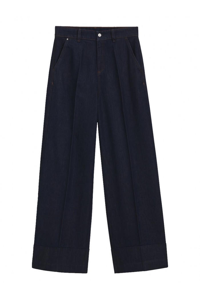 Wide-leg jeans in indigo denim