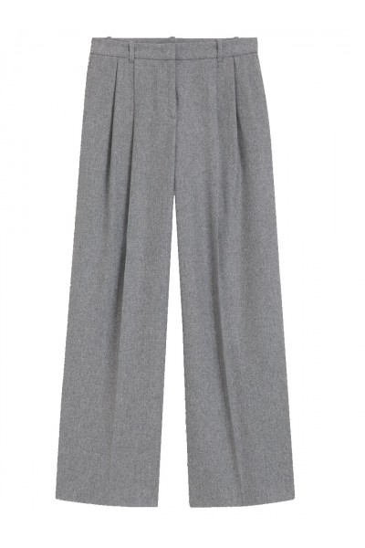 Wide-leg trousers in melange flannel with front pleats