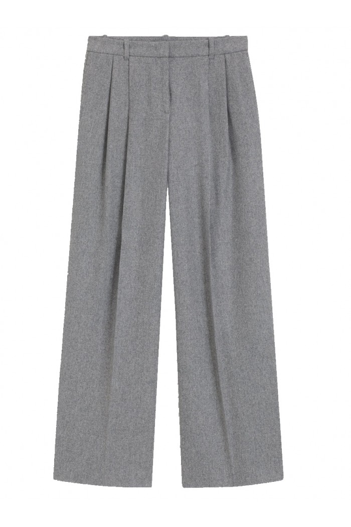Wide-leg trousers in melange flannel with front pleats
