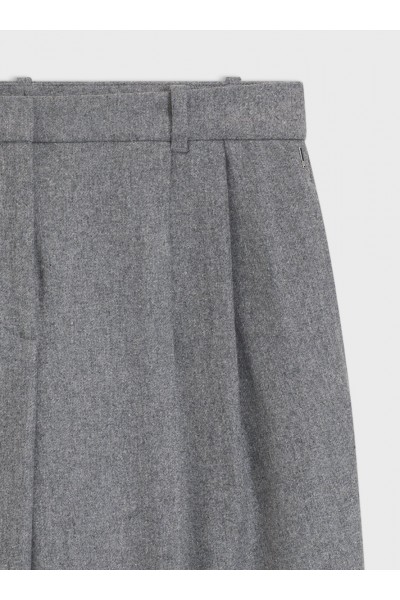 Wide-leg trousers in melange flannel with front pleats