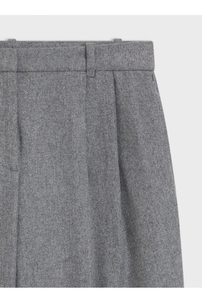 Wide-leg trousers in melange flannel with front pleats