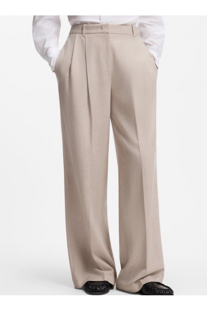 Wide-leg trousers in melange flannel with front pleats