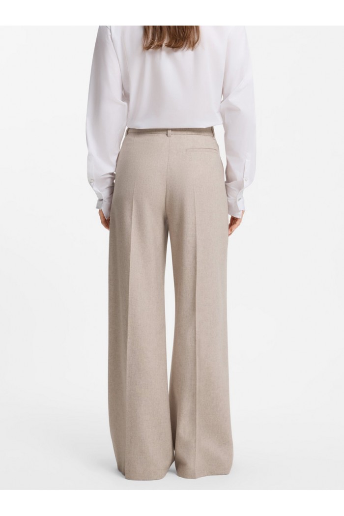 Wide-leg trousers in melange flannel with front pleats