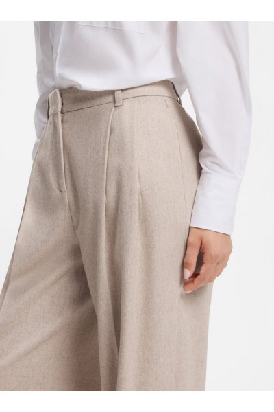 Wide-leg trousers in melange flannel with front pleats