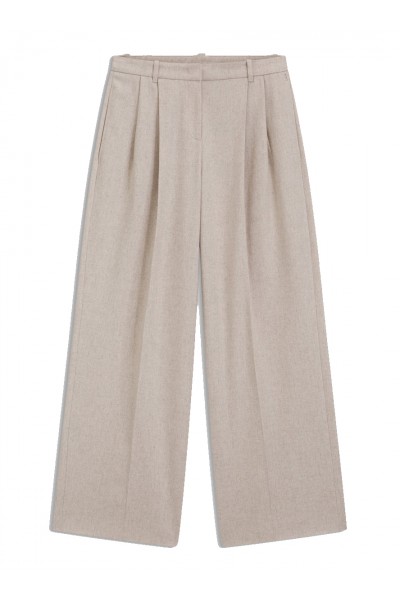 Wide-leg trousers in melange flannel with front pleats