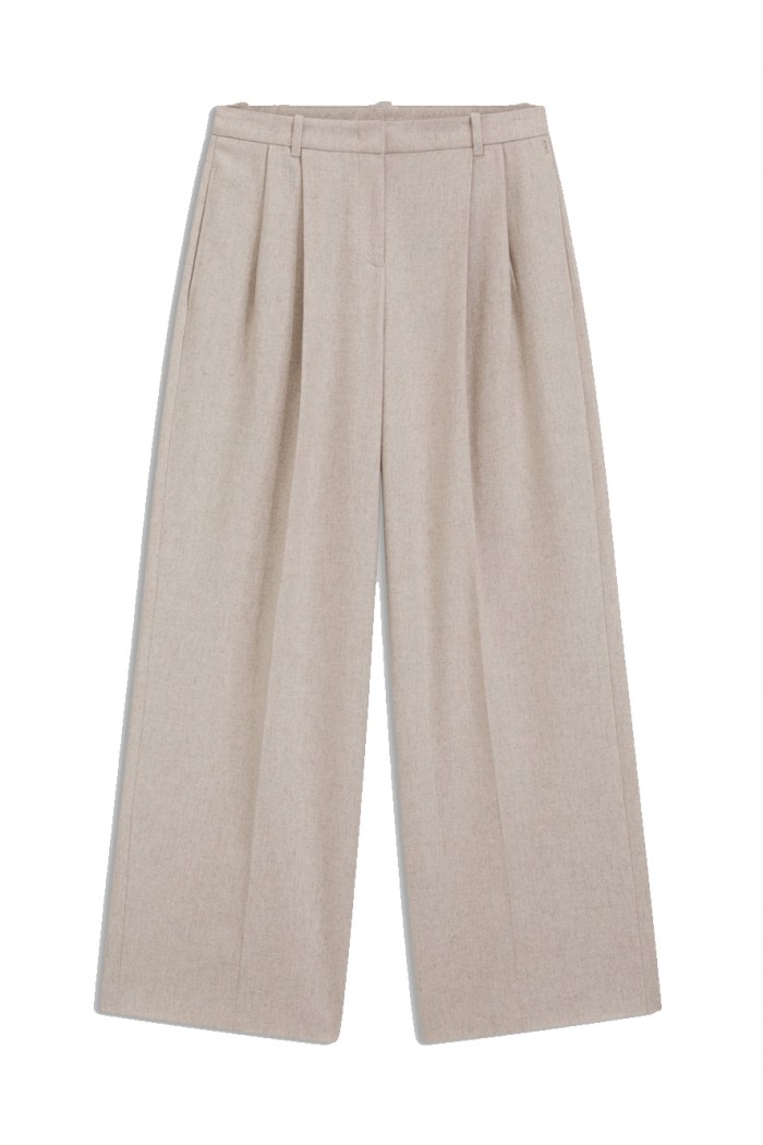Wide-leg trousers in melange flannel with front pleats