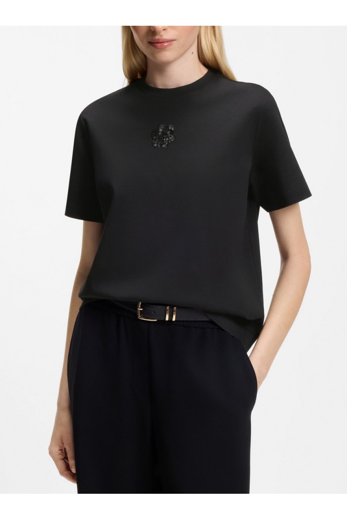 Mercerized-cotton T-shirt with sequin-embroidered Double B monogram