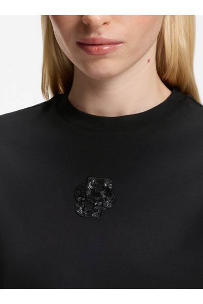 Mercerized-cotton T-shirt with sequin-embroidered Double B monogram