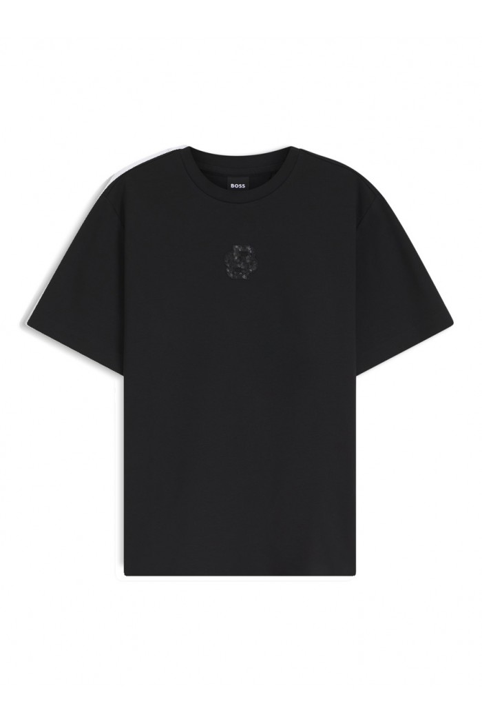 Mercerized-cotton T-shirt with sequin-embroidered Double B monogram
