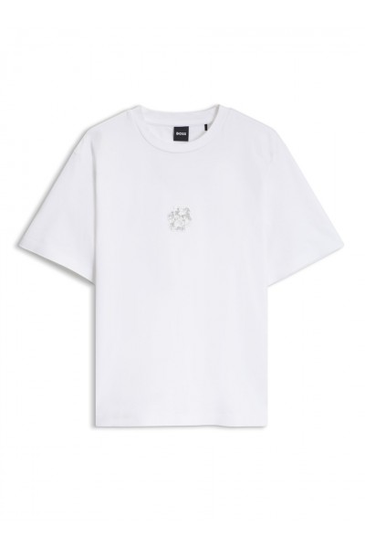 Mercerized-cotton T-shirt with sequin-embroidered Double B monogram