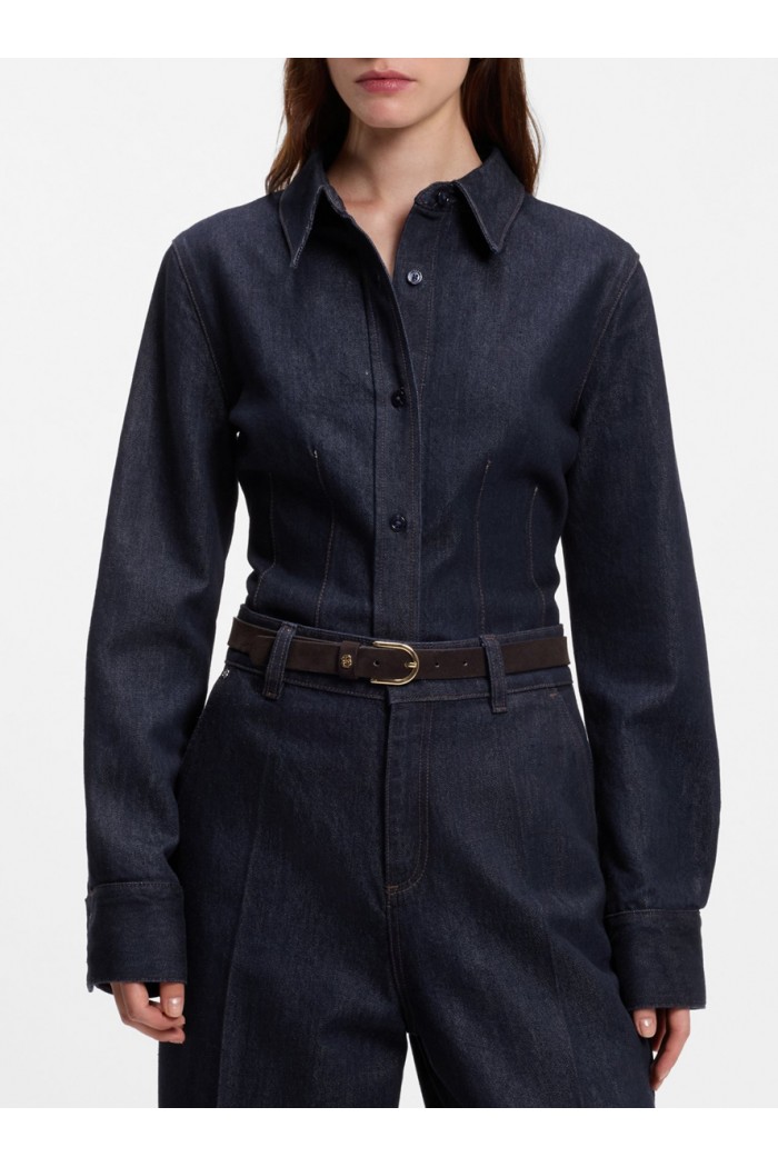 Slim-fit denim shirt with stitched detailing