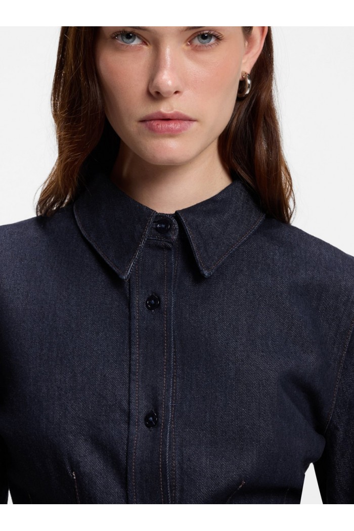 Slim-fit denim shirt with stitched detailing