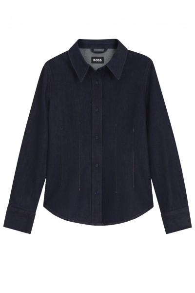 Slim-fit denim shirt with stitched detailing