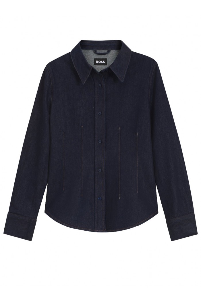 Slim-fit denim shirt with stitched detailing