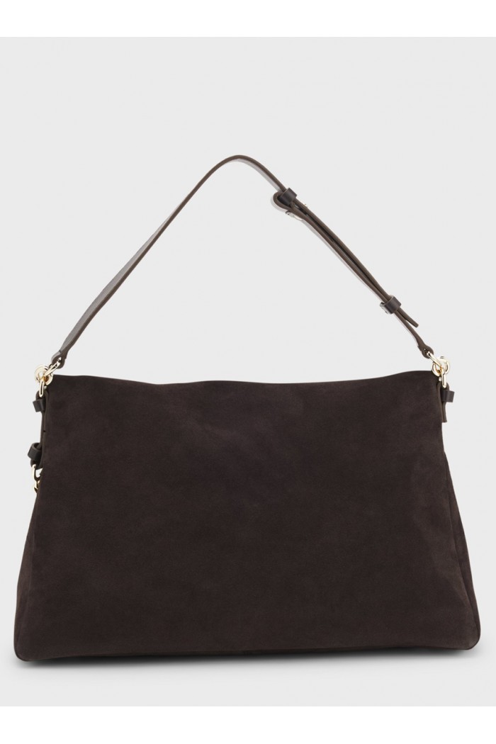 Faux-suede shoulder bag with fold-over design Faux-suede shoulder bag with fold-over design