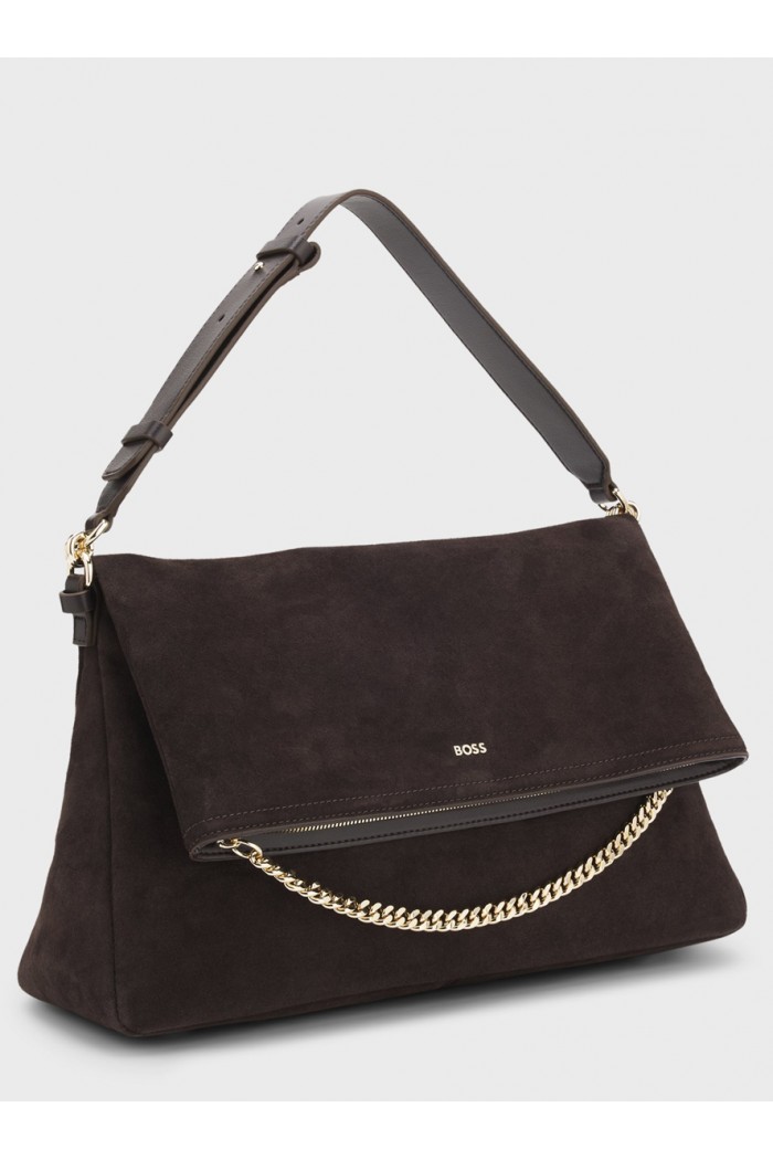Faux-suede shoulder bag with fold-over design Faux-suede shoulder bag with fold-over design