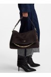 Faux-suede shoulder bag with fold-over design Faux-suede shoulder bag with fold-over design